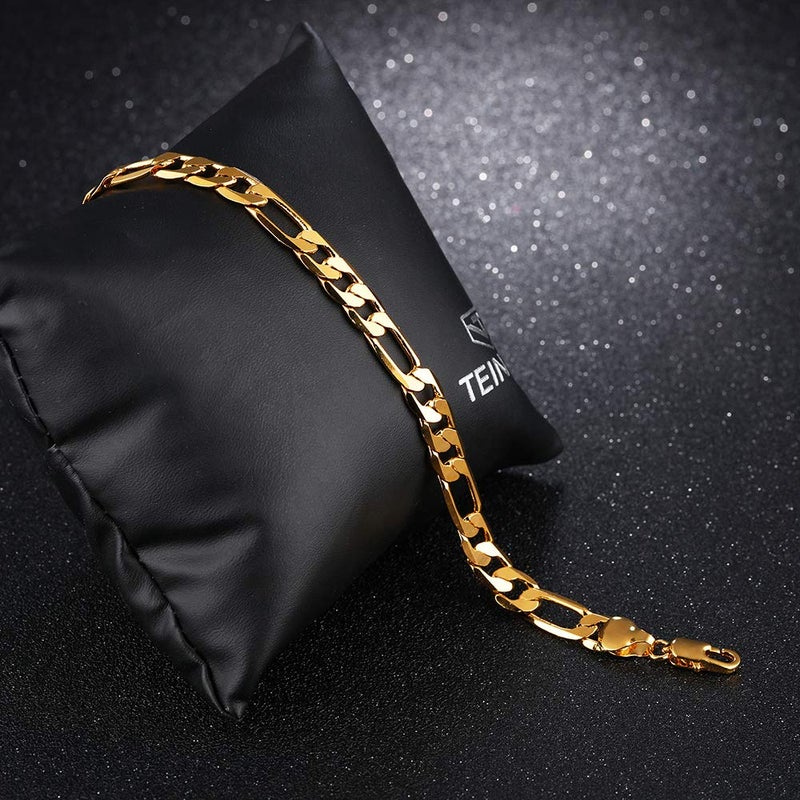 SIISPRI YZstyle18k Gold Plated Powerful Men's Bracelet Figaro Link Chain Gold Bracelet for Men(Size: Single, Color: Gold) (Size: One Size, Color: Gold) (Gold BE001) - Image 5